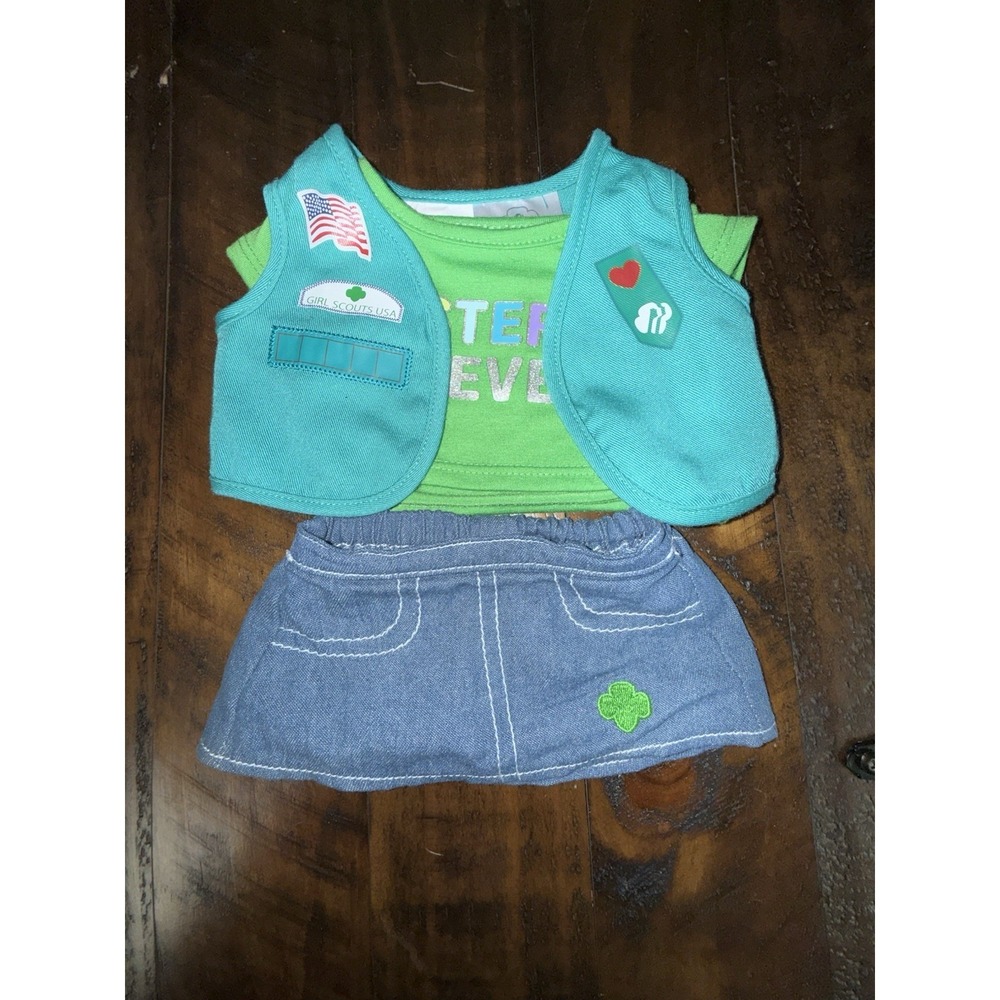 Build-A-Bear Workshop Girl Scouts USA Uniform Outfit Vest Shirt Denim Skirt 3 Pc